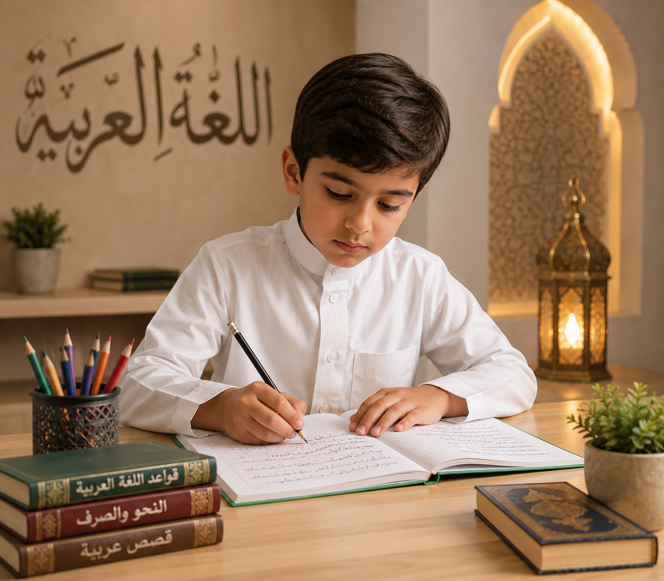 طفل يتعلم اللغة العربية مع أكاديمية إقرأ