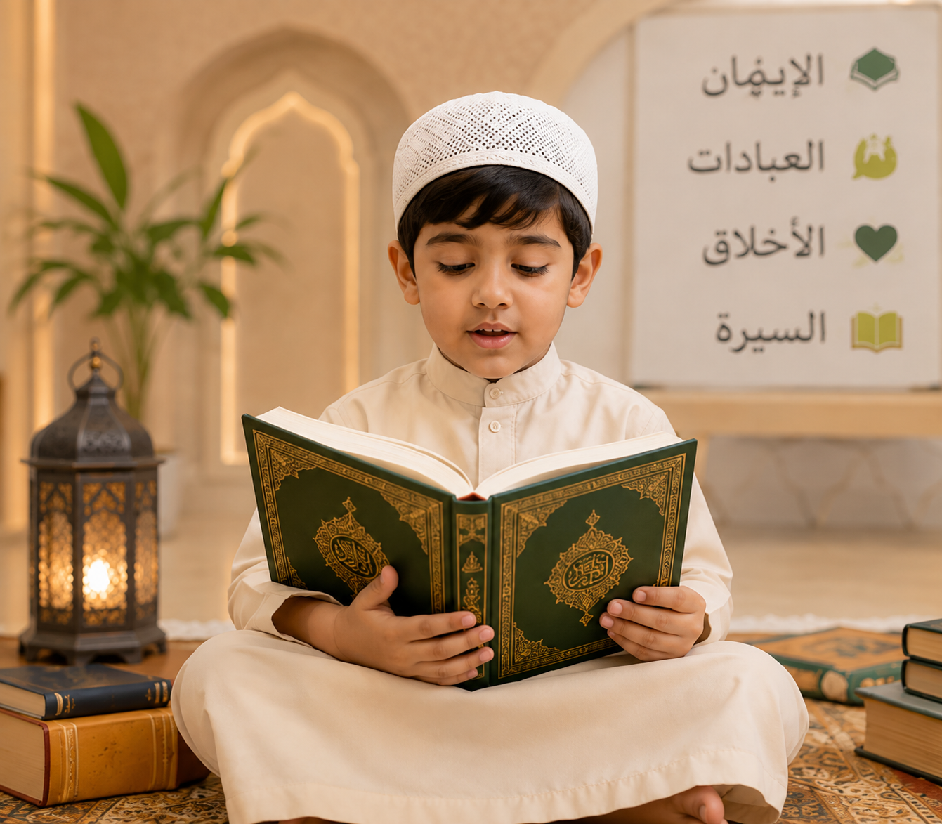 طفل في حصة تربية إسلامية مع أكاديمية إقرأ